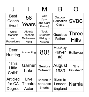 JIMBO Bingo Card