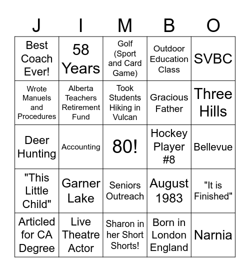 JIMBO Bingo Card