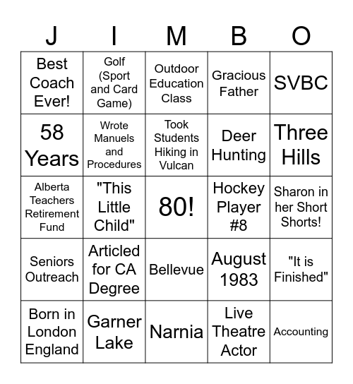 JIMBO Bingo Card