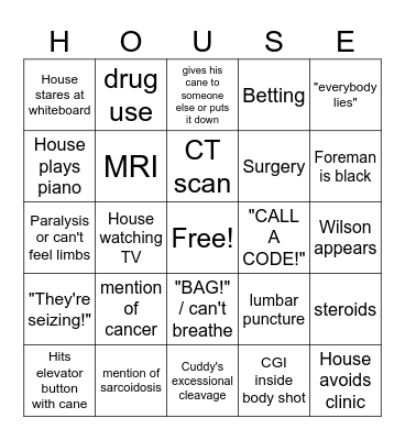 HOUSE SEASON 2 Bingo Card