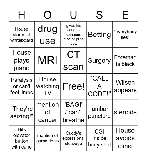 HOUSE SEASON 2 Bingo Card