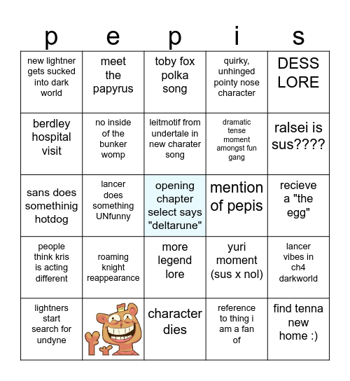 deltarune chapter Four. predictions Bingo Card