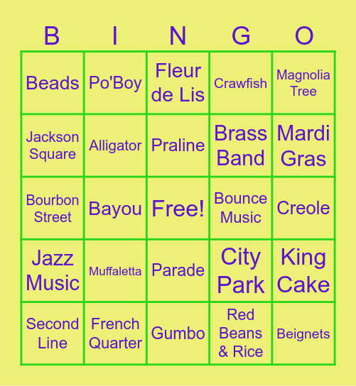 New Orleans' Best Bingo Card