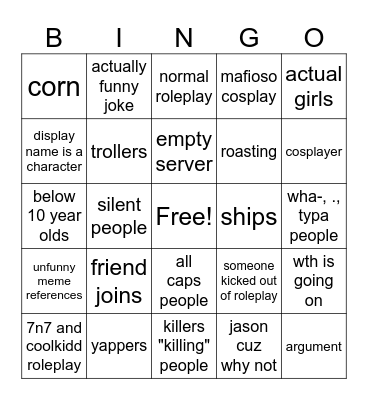 forsaken roleplay bingo Card