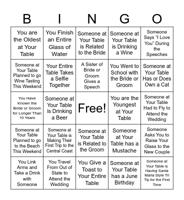 Meghan & Jeff Wedding Bingo Card