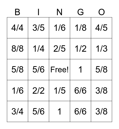 Equivalent Fraction Bingo Card