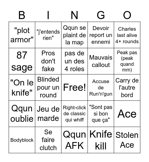 Valorant Bingo Card