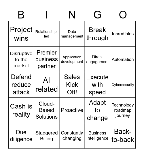 FY25 Sales Kick Off Bingo Card