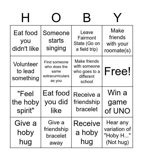 Hoby (With 2 y's) Bingo Card
