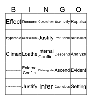 Weekly Words + Literary Terms Bingo Card