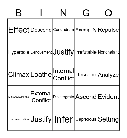 Weekly Words + Literary Terms Bingo Card