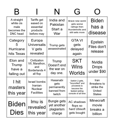 2025 Bingo Card 12/28/2024 Bingo Card