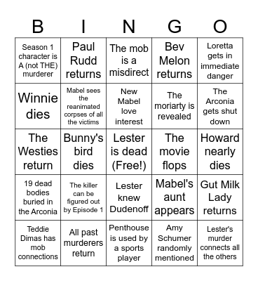 Only Murders in the Building S5 Bingo Card
