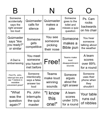 Bingo - UR Quiz Night Bingo Card