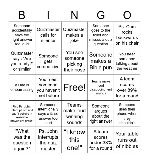 Bingo - UR Quiz Night Bingo Card