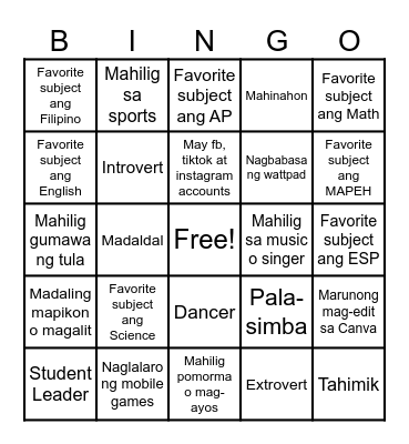 Getting to Know Bingo Card