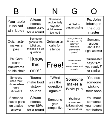UR - Quiz Night Bingo Card