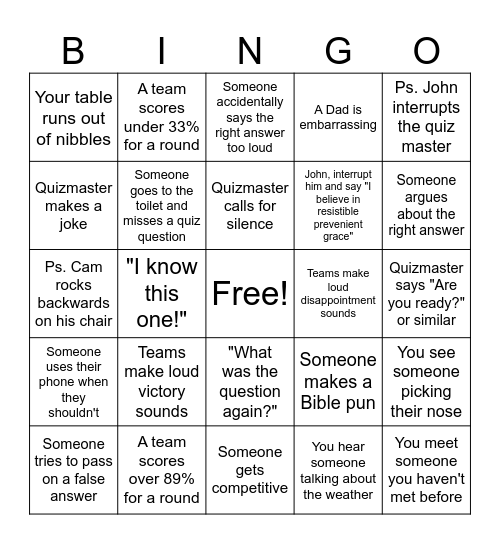 UR - Quiz Night Bingo Card
