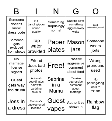 No Mercy Wedding Bingo Card