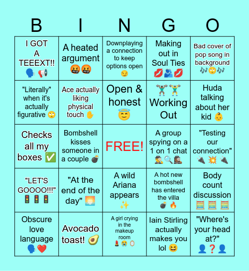 ❤️🏖 Love Island USA S7! 🏖❤️ Bingo Card
