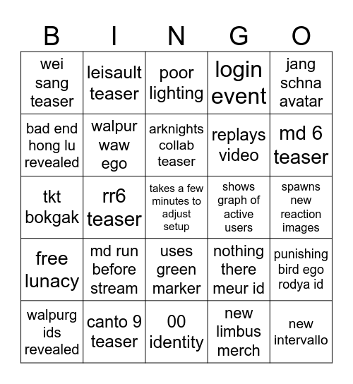★ Bingo Card