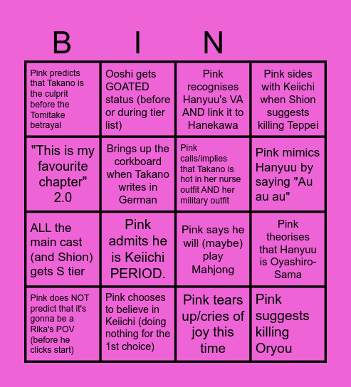 Higurashi CH7 Bingo Card Bingo Card