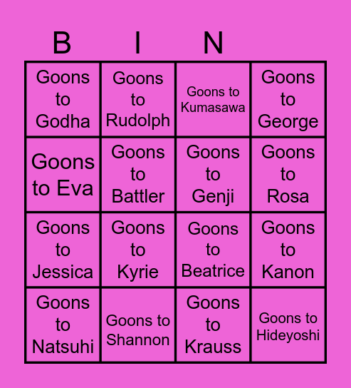 The long awaited and refined Gooning Board Bingo Card