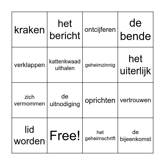 Thema geheimen - groep 5 Bingo Card