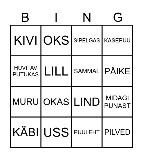 LOODUS LASTEAIAS Bingo Card