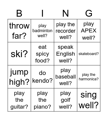 Can you ______? Bingo Card