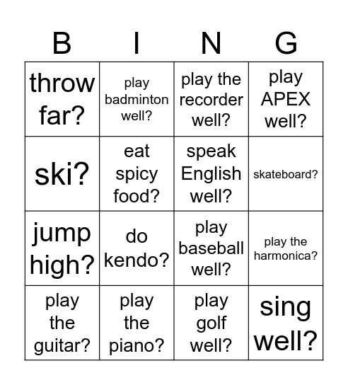 Can you ______? Bingo Card