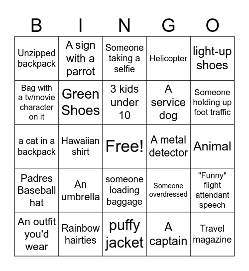 Airport Bingo Card