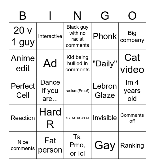 Instagram Bingo Card
