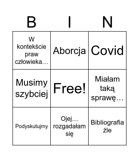 Untitled Bingo Card