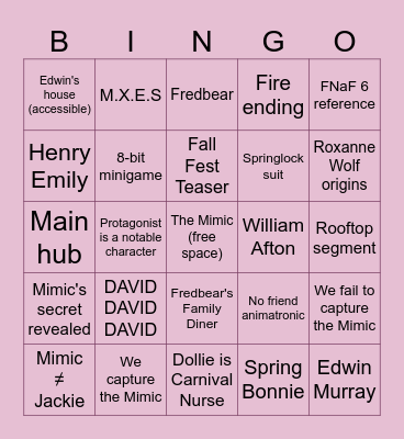 Secret of the Mimic Bingo Card