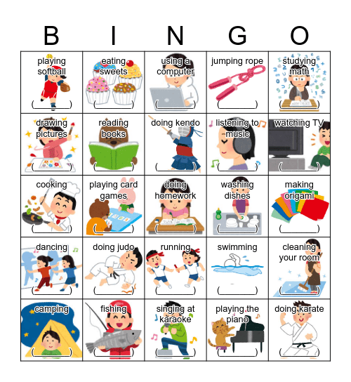 Do you like (______) ~ing ? Bingo Card