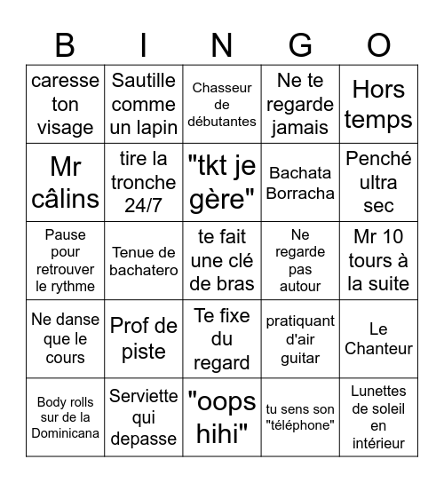 Bachata Bingo (version homme) Bingo Card