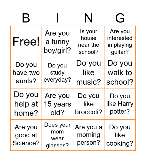 Bingo Present Simple (Be/Do) Bingo Card