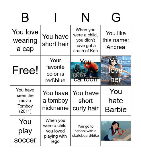 Tomboy Bingo Card