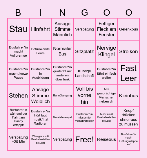 Busfahrt Bingo Card