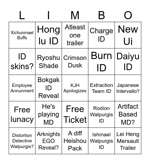 Limbus Direct Bingo Card