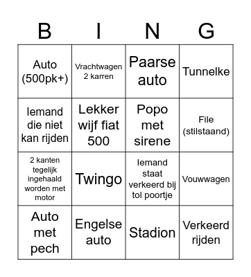 101 Barz roadtrip Bingo Card