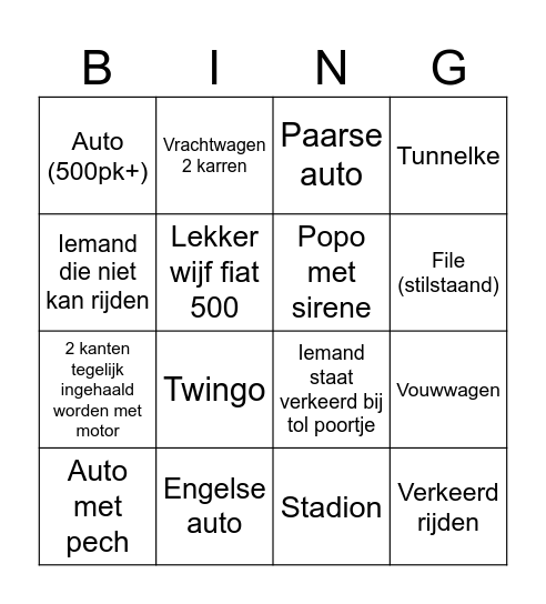 101 Barz roadtrip Bingo Card