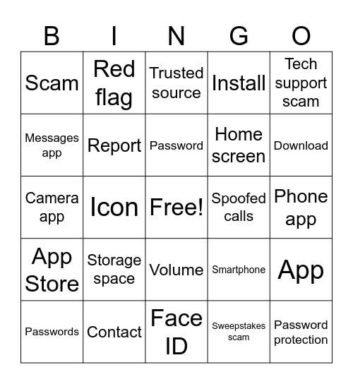 Smart Phone Bingo Card