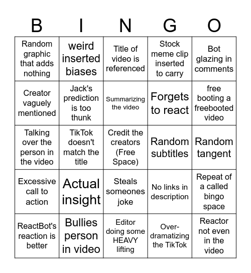 Bad Reactor Bingo Card