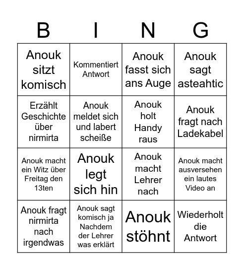Anouk Bingo Card