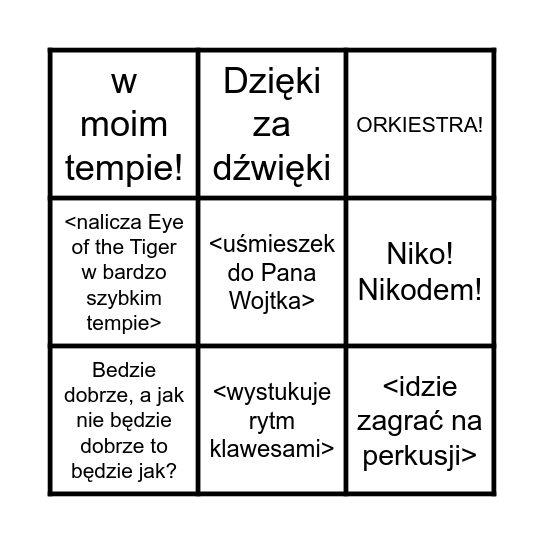 Co Pan Olek mówi na próbie? Bingo Card