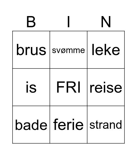 SOMMER Bingo Card