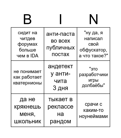 читдев бинго Bingo Card