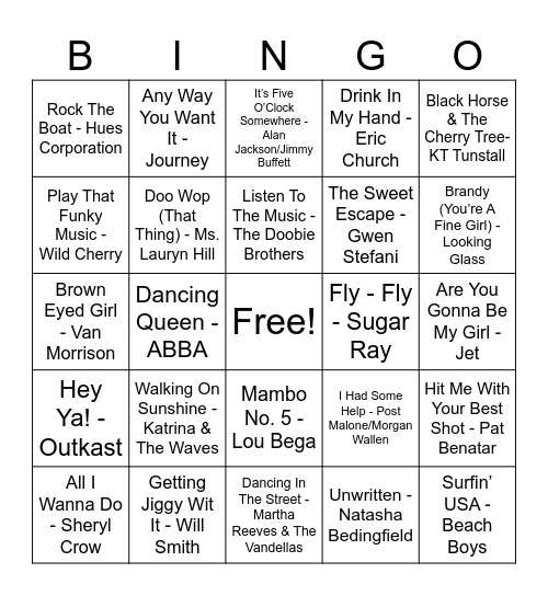 NEDP Summer Music Bingo! Bingo Card